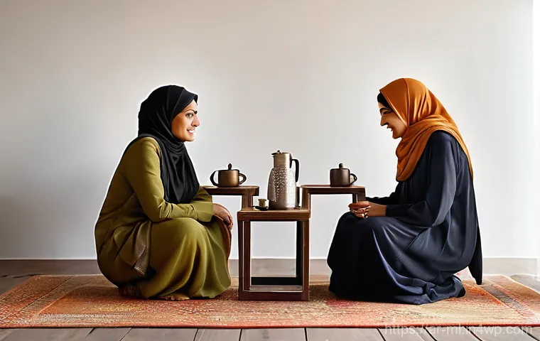 언어적 편향과 광고의 관계 - **Prompt:** A serene and inviting indoor scene featuring two Arab women of different generations, a ...