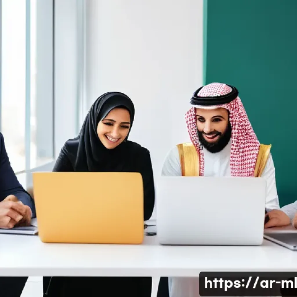 언어적 편향과 직장 내 다양성 - A modern office environment in a Middle Eastern city, showing a diverse team of Arabic-speaking prof...