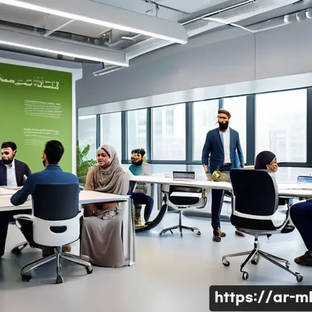 언어적 편향의 유형과 사례 - A diverse group of Arabic-speaking professionals in a modern office environment, engaging in a respe...