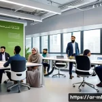 Home 22 언어적 편향의 유형과 사례 - A diverse group of Arabic-speaking professionals in a modern office environment, engaging in a respe...