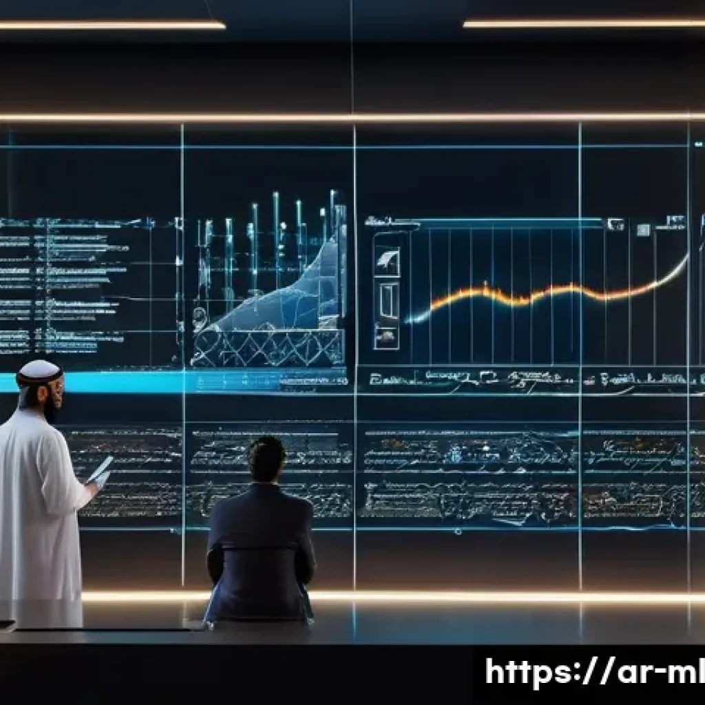 언어적 편향 조정의 기초 - A sophisticated, modern AI research lab scene with diverse Arab data scientists and linguists collab...
