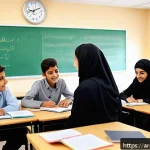 Home 18 언어적 편향과 연결된 사회적 이슈 - A diverse group of Arabic-speaking students in a modern classroom setting, some using laptops and te...
