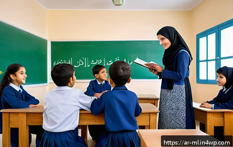 언어적 편향과 사회적 소수자 - A diverse classroom scene in an Arabic-speaking country showing students from various linguistic min...